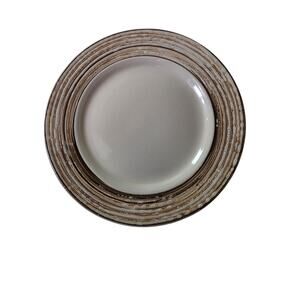 Set of 4 THOMSON POTTERY Brown White Birch Textured Embossed 8" Salad Plates